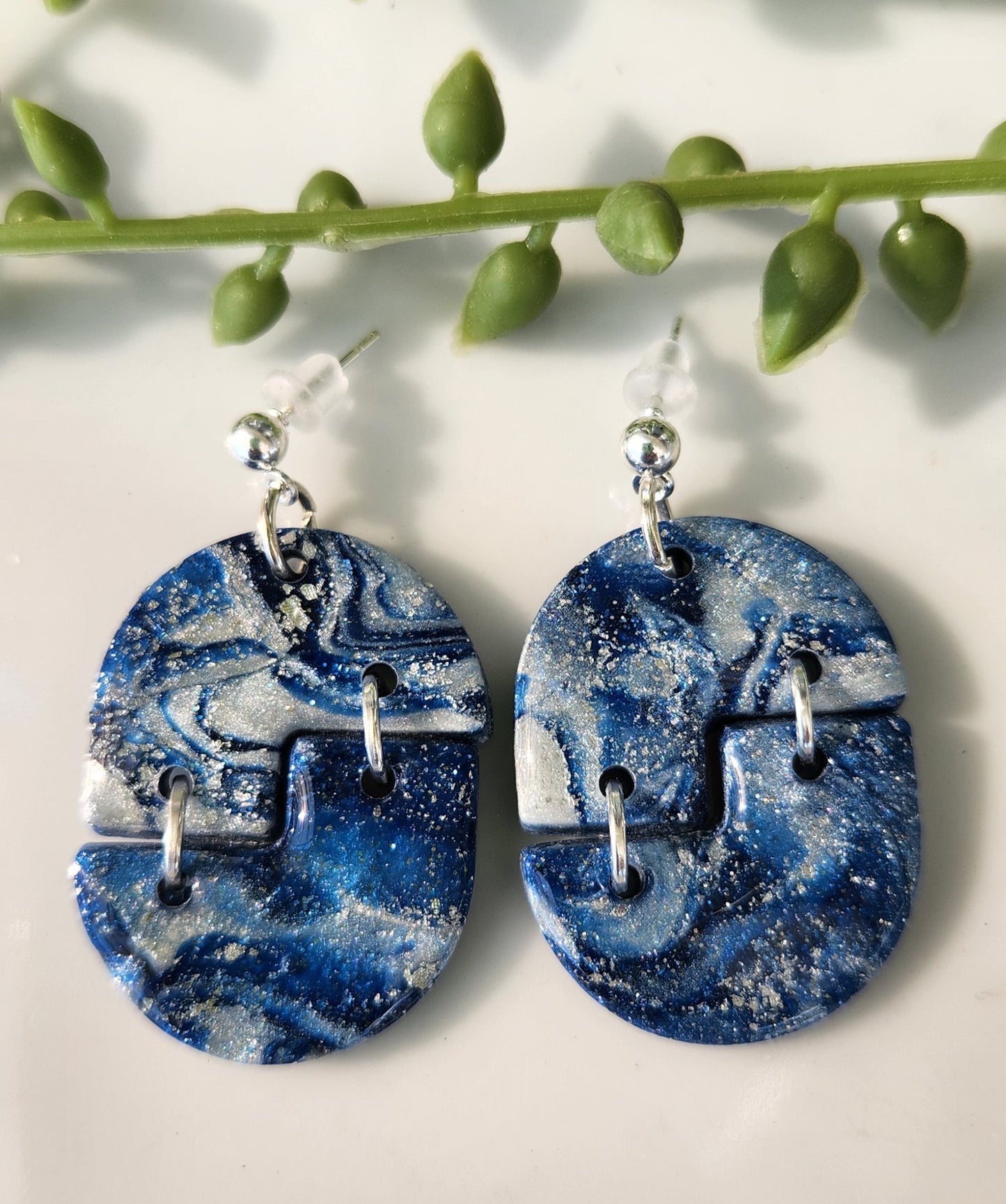 Navy Blend Clay Earrings