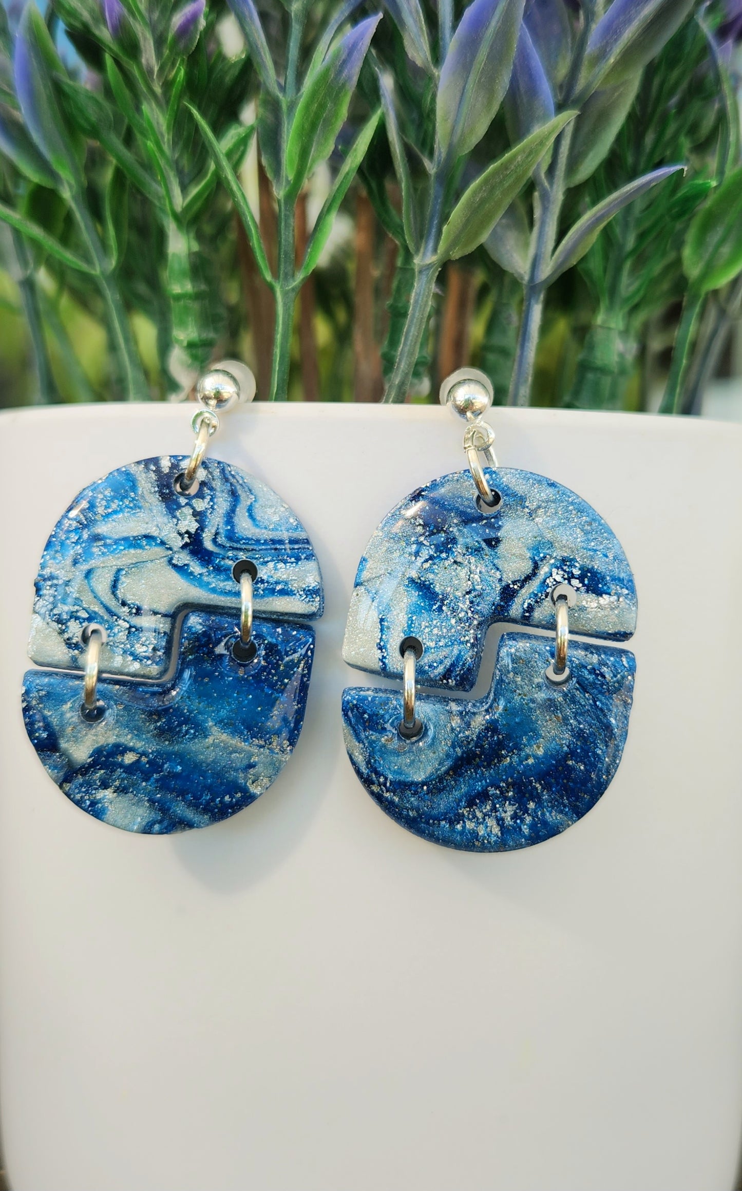 Navy Blend Clay Earrings