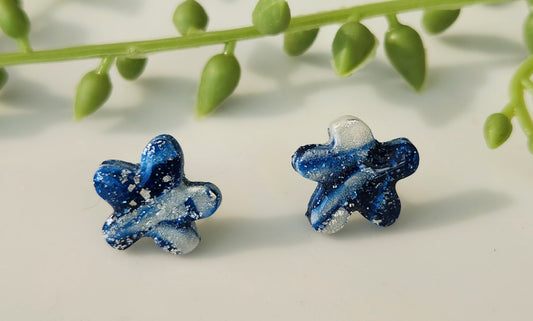 Handmade Earrings Pale Blue Flower Glass Beads