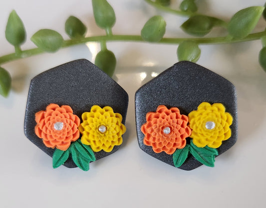 Gray Floral Clay Studs